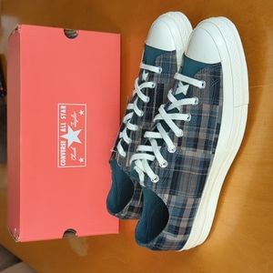 Converse green and tan plaid OX